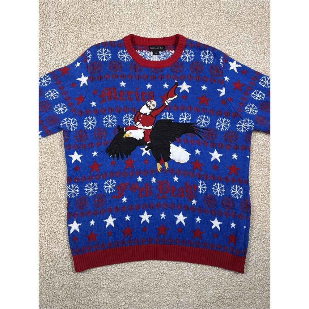 Blizzard Bay Eagle Santa Ugly Christmas Sweater Men's XL Freedom USA America